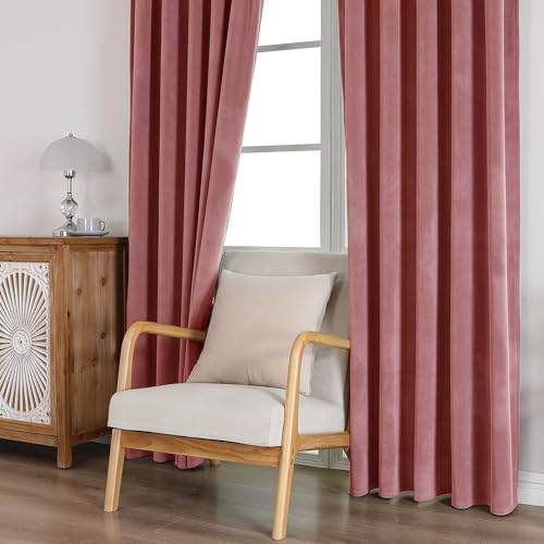 CUCRAF Dusty Rose Velvet Blackout Curtains 63 inches Long, Thermal Insulated, Noise Reducing Rod Pocket Luxury Drapes for Bedroom Living Room(52x63 inches, 2 Panels) - color: Dusty Rose, size: 52"W x 63"L (Pack of 2)