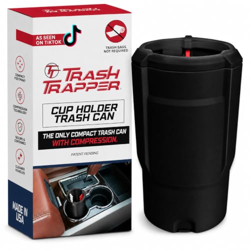 Trash Trapper Car Trash Can Cup Holder | Mini Car Trash Can | Fits in Most Doors | 5.1" x 2.9" | Traps More & Empties Less, Patent-Pending Compaction, 250th Anniversary Edition, Black/Red-White-Blue - color: Black/Red-White-Blue, size: Small