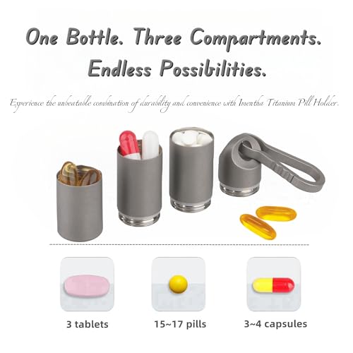 Titanium Keychain Pill Holder - Compact, Durable, and Waterproof 3-Compartment Small Pill Case - Portable and Versatile Medicine Container for Everyday Use and Travel (Titanium Grey) - color: Titanium Grey