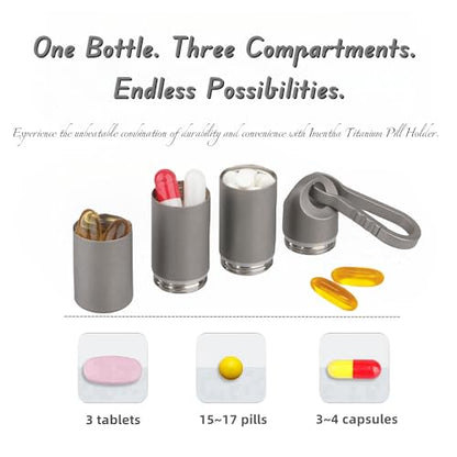 Titanium Keychain Pill Holder - Compact, Durable, and Waterproof 3-Compartment Small Pill Case - Portable and Versatile Medicine Container for Everyday Use and Travel (Titanium Grey) - color: Titanium Grey
