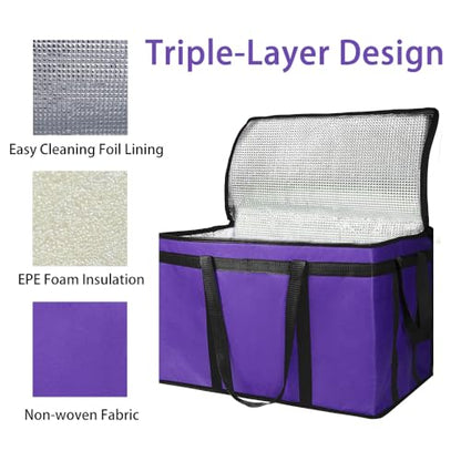 Bodaon 4-Pack Cooler Insulated Food Delivery Bag, Rideshare Delivery Bag, XXX-Large Thermal Bags for Catering/Hot Pizza, Travel/Camping/Picnic/Grocery Reusable Warmer Frozen, Purple-Black Edge - color: Purple, size: XXX-Large