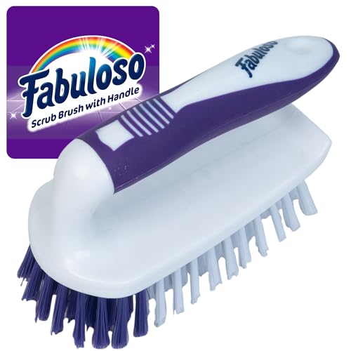 Fabuloso Cleaning Brush with Handle Compact Handheld Household Scrub Brush Kitchen Bathroom Baseboards Tile and Floors Firm Bristles Indoor Surface Cleaning White Purple 5.5 Inch Everyday Cleaning - size: Scrub Brush w/ Handle