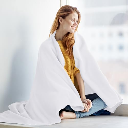 Buryeah 10 Pcs Fleece Blanket Bulk Soft Warm Fleece Blankets Cozy Lightweight Throw Blankets Plush Pet Throw Blanket for Home Bed Sofa Office Wedding Gifts Travel(50" X 60",White) - color: White