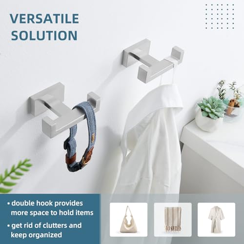 Angle Simple Bathroom Double Hook 2 PCS, SUS304 Stainless Steel Hand Towel Holder, Bath Towel Hanger, Modern Robe Hook for Wall, Brushed Nickel - color: Brushed Nickel, size: 2 Pack