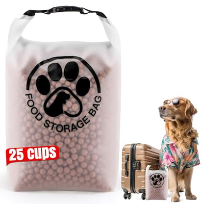 25 Cups Pet Food Storage Bag for Travel - Transparent Leak-Proof Dog Food Container with Roll-Top Closure, Keeps Kibble Fresh for Camping Trip, Dog Boarding, Weekend Getaways - size: 25 Cups
