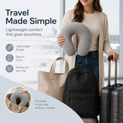 RAINFLOW Neck Pillow for Airplane Sleeping – Memory Foam Travel Pillow with Neck & Head Support, U-Shaped Design for Long Flights, Portable Adult Neck Support Pillow with Washable Cover (Grey)