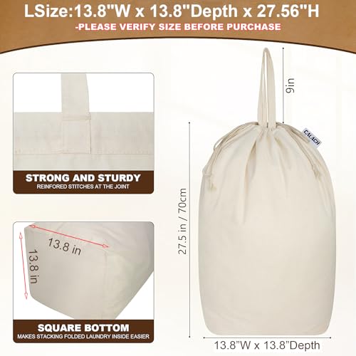 Canvas Laundry Bags with Handles & Square Base13.8"Wx13.8"Dx27.6"H, Large Heavy Duty Laundry Hamper Bag, College Dorm Washable Drawstring Canvas Dirty Clothes Sack (Beige,2 Pack) - color: Beige 2-Pack | Square Base, size: 13.8"Wx13.8"Depthx27.6"H