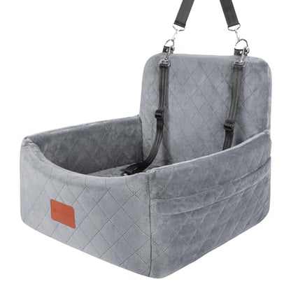 WOOAIDAGG Dog Car Seat for Small Dogs Under 30lbs,Comfy & Safe Travel Bed with Washable Cover,2 Clip-On Safety Leashes and Pockets,Anti-Slip Base,Easy to Install(Grey) - color: Grey