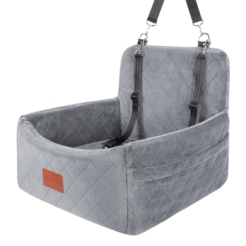 WOOAIDAGG Dog Car Seat for Small Dogs Under 30lbs,Comfy & Safe Travel Bed with Washable Cover,2 Clip-On Safety Leashes and Pockets,Anti-Slip Base,Easy to Install(Grey) - color: Grey