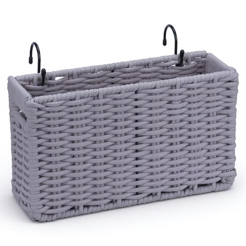 Cotton Rope Woven Bedside Caddy for Dorm Bed, Foldable Bedside Shelf Bunk Bed Accessories, College Dorm Room Essentials Hanging Organizers Storage Basket, Room Decor Magazine File Holder (Gray) - color: Gray