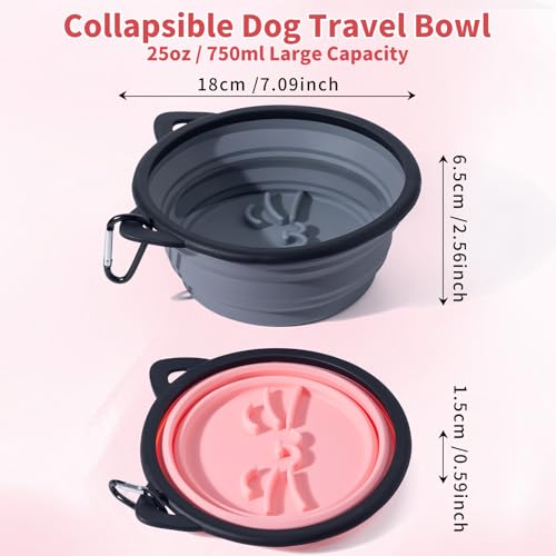 2Pack Silicone Collapsible Dog Bowls, Cute Pet Ear Shape and Cat Graphic Travel Water Bowl Full of Pet Atmosphere 25oz Portable Feeder for Small Large Dog Walking Hiking Camping (Pink and Grey) - color: Pink and Grey