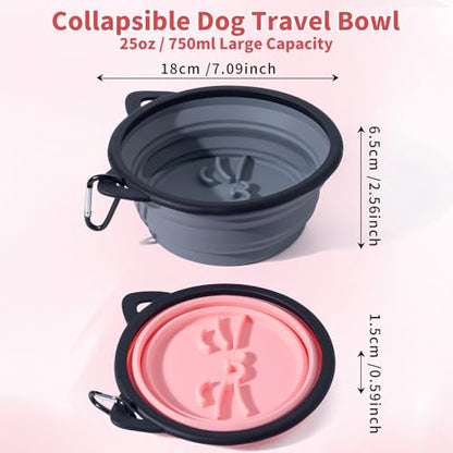 2Pack Silicone Collapsible Dog Bowls, Cute Pet Ear Shape and Cat Graphic Travel Water Bowl Full of Pet Atmosphere 25oz Portable Feeder for Small Large Dog Walking Hiking Camping (Pink and Grey) - color: Pink and Grey