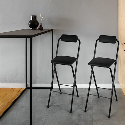 Thyle 2 Pcs Folding Bar Stool with Backrest, Tall Foldable Stool Chair Portable High Folding Bar Chair Counter Height Seat Leather Padded for Kitchen Island Shop Cafe Dining Room Black (29.5 Inch) - size: 29.5 Inch