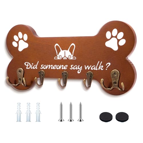 Bone Shape Dog Leash Hangers for Wall - Coat Rack with 5 Key Hooks, Perfect for Dog Lovers, Ideal for Entryway, Door and Bedroom Decor. 11.8'' x 5.9''(Brown) - color: Brown