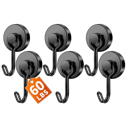 FINDMAG Black Magnetic Hooks, 60 LB+ Magnetic Hooks Heavy Duty 2026 Cruise Ship Essentials, Strong Neodymium Magnet Hooks for Refrigerator, Workplace, Curtain, Locker Accessories, Home - 6 Pack - color: Black, size: 6Pack 60Lbs+