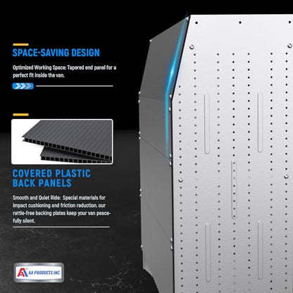 AA Products Model SH-4603-T3(3) Steel Low/Mid/High Roof Van Shelving Storage System Fits Transit, GM, NV, Promaster and Sprinter, Set of 3 Contoured Shelving Unit, 32" W x 46" H x 16" D