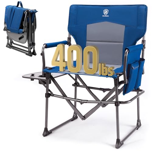 EVER ADVANCED Camping Directors' Chair with Side Table, Portable Folding with Compact Size, Heavy Duty Lawn Chair with Pocket for Camping, Lawn, Sports and Fishing, 400lbs, Blue - color: Blue, style: Classic
