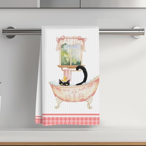Funny Cat Bathroom Towels 24x14 Inch, Washbasin Soap Foam Reusable Microfiber Kitchen Towels, Waffle Hand Tea Towel for Kitchen Home Bathroom Decor, Cat Gifts for Women Friend Mom Cats Lover - color: Multicolor 01155
