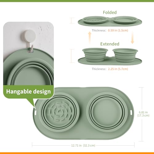 Puppy Dog Bowl,Travel Bowls Dog Food Bowls&Dog Water Bowls,No Spills,Collapsible Double Bowl,Suitable for Small and Medium Sized Dogs(Green) - color: green