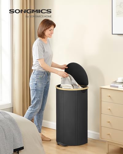 SONGMICS Laundry Hamper, Laundry Basket with Lid, 23.8 Gal. (90 L), with Removable Liner Bag, for Laundry Room, Bedroom, Living Room, Ink Black and Light Bamboo ULCB547B01 - color: Ink Black, size: 90 L (1-Section with Half Moon)