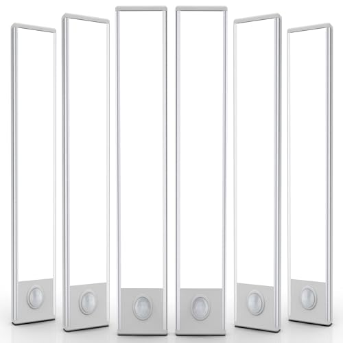 6 Pack Under Cabinet Lighting Wireless, 68 LED Rechargeable Battery Motion Sensor Light Indoor, Stick On Magnetic Closet Lights, Under Counter Lights for Kitchen, Stairs, White 16 in - color: White Light, size: 16 inch