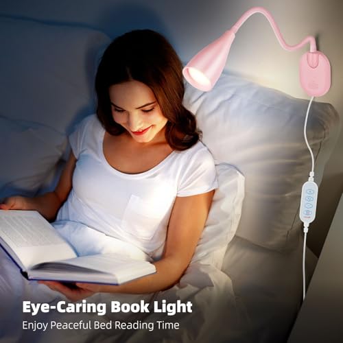 LED Wall Mounted Bedside Reading Light, 3 Color Modes,10 Brightness Dimmable, USB Charging Port, Adhesive Wall Lamp Night Light for Books in Bed, Flexible Neck Eye-Caring Bedroom Lighting Pink - color: Pink