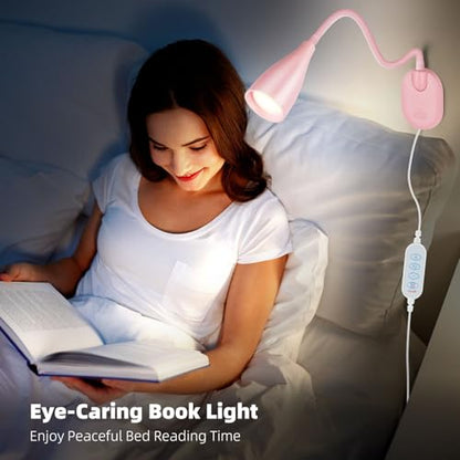 LED Wall Mounted Bedside Reading Light, 3 Color Modes,10 Brightness Dimmable, USB Charging Port, Adhesive Wall Lamp Night Light for Books in Bed, Flexible Neck Eye-Caring Bedroom Lighting Pink - color: Pink