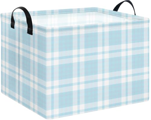 NTAOHAMPER Rectangular Storage Basket with Handles, Laundry Hamper, Room Decor, Gift Basket, Book Box (Blue Plaid) - color: Blue Plaid