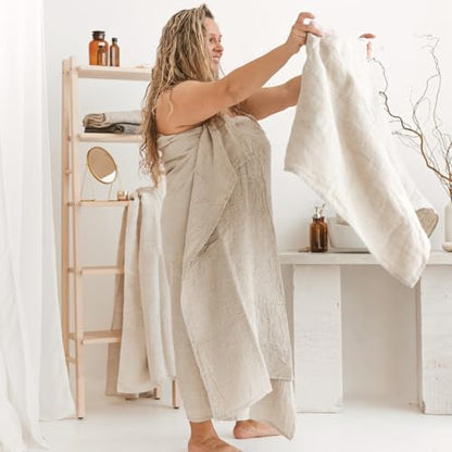 Pure 100% Linen Bath Towel - 30x60-inch Lightweight Travel Towel - Linen Beach Towel Waffle Weave Quick Dry Hair Towel - Thin Towels for Bathroom - color: Natural Linen, size: Bath Towel