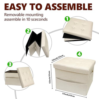 ALASDO Storage Ottoman Footrest Stool Small Ottoman with Storage Foldable Ottomans Foot Rest Footstool Bench for Living Room 17x13x13inches Beige - color: Beige