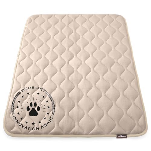 Paw Inspired Washable Padded Crate Mats for Dogs | 47” x 29” Pad, Fits 48-inch Kennels | Leakproof, Waterproof Bottom, Plush Pet Beds (Tan) - color: Tan, size: 48 Inch