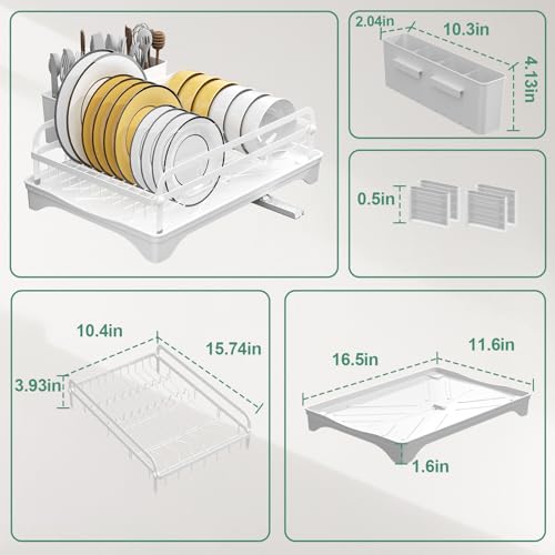 Dish Drying Rack,Dish Racks for Kitchen Counter, Metal Dish Drainer with Adjustable Drainage Spout, Removable Knife and Fork Holder (White) - color: 1 Tier - White