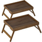Large Breakfast Tray with Folding Legs Set of 2, 16.9" x 12.2" Bamboo Bed Tray Table with Ergonomic Wave Handles, Foldable TV Dinner Tray for Bed Couch Sofa, Breakfast, Laptop, Coffee, Walnut - color: Walnut, size: Large