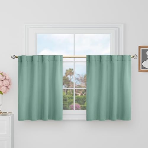 BGment Short Blackout Curtains 30 Inch Length for Small Windows - 34 x 30 inch Curtains Rod Pocket and Back Tab Thermal Insulated Room Darkening Drapes for Kitchen/Cafe Room, 2 Panels, Sage Green - color: Light Sage Green, size: 34"W x 30"L (Pack of 2)