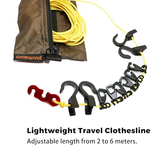 onewind Campsite Storage Line, 6m/19ft Camping Clothesline Hanging Gear for Tent Campers Camping Gear Organization UHMWPE Core Rope GearLine Hanging Organization System for Camping Hiking Backpacking