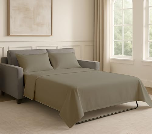 Soft & Luxurious Full Sleeper Sofa Bed Sheet Set - Premium Quality 100% Cotton Sheets, 4-Piece Solid Bedding Sets, Fits RV & Sofabed Mattresses up to 8" Deep, Taupe - color: 09-taupe, size: Full 8" Deep