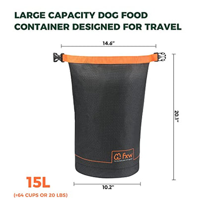 FXW Dog Food Travel Bag，Large Capacity for Travel Kibble Storage Perfect for RV Road Trips, Camping, Longterm Dog Boarding Gear Accessories Gray, 64 Cups - size: 15L