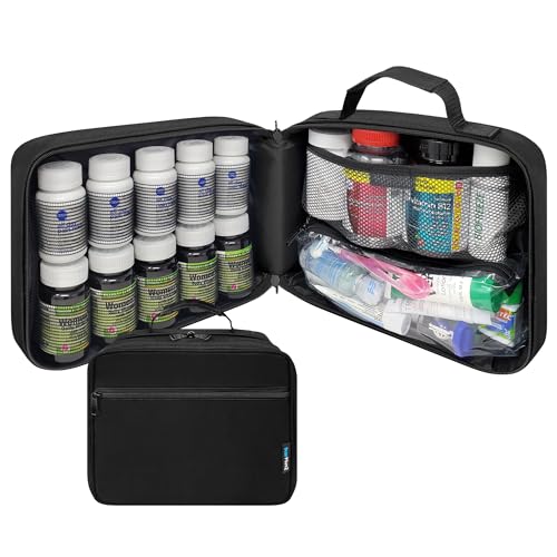 Large Medicine Organizer Bag - 10 Elastic Bands for Bottles - Pill Bottle Organizer for Travel & Home Storage, Black - color: - LG_BND Black