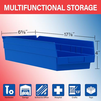Akro-Mils 30138 Plastic Shelf Bins, Heavy Duty Storage Bins for Garage, Closet, and Drawer Organization, 18" x 6-1/2" x 4", Clear, 12-Pack - color: Clear