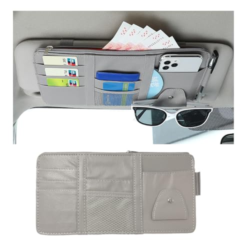 Augeny Car Sun Visor Organizer, Leather Multi-Pocket Auto Visor Storage Pocket Pouch Holder with Zipper, Vehicle Interior Accessories for Car Truck SUV Sun Visor Case Bag (Gray) - color: Gray