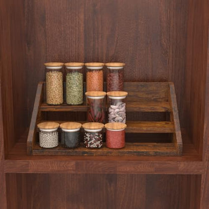 Spice Rack Organizer for Cabinet, Robust Wooden Display Riser Shelf Seasoning Organizer for Countertop Cupboard Pantry, Condiment Jar Kitchen Storage Holder Super Sturdy Stand, Rusitc Brown (3-Tier) - size: 3-Tier