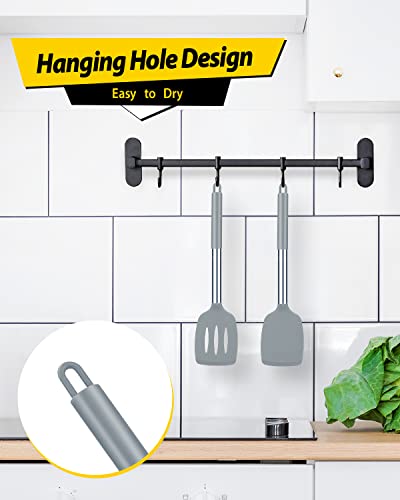 Pack of 2 Silicone Solid Turner, Non Stick Slotted Kitchen Spatulas, High Heat Resistant BPA Free Cooking Utensils, Ideal Cookware for Fish, Eggs, Pancakes(Gray) - color: Gray