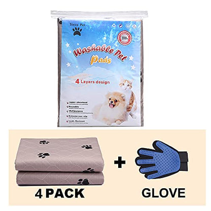 SincoPet Washable Dog Pee Pads with Puppy Grooming Gloves,Puppy Pads,Reusable Pet Training Pads,Large ,Waterproof Pet Pads for Dog Bed Mat,Super Absorbing Whelping Pads,24x36 Inch (Pack of 4) - size: 24x36 Inch (Pack of 4)