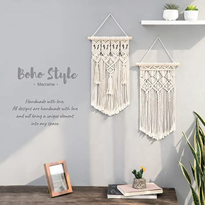 Mkono 2 Pcs Macrame Woven Wall Hanging Boho Chic Geometric Art Decor - Beautiful Bedroom Nursery Apartment Home Decoration, Gift for Girls Adults Birthday Christmas, Small Size 18" L x 9.5" W - size: Small