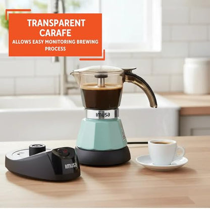 IMUSA 3 or 2 Cup Electric Mint Espresso Maker, Compact Moka Coffee Machine with Keep Warm Function, Detachable Base, Cuban & Italian Coffee Brewer, Mint & Black - color: Mint, size: 3 Cup
