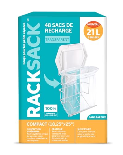 Rack Sack Garbage Bags Kitchen 5-Gallon Compact Refill Bags 48 Counts Clear - color: Clear
