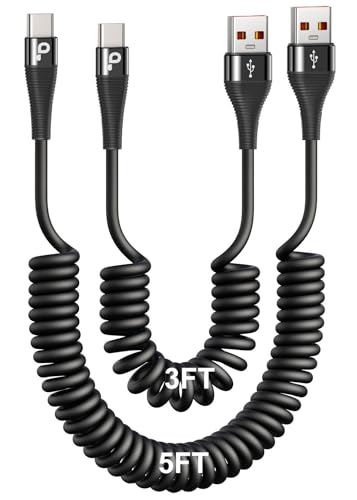 PRAKIE Coiled USB C Cable Fast Charging for Car 3FT/5FT, USB A to USB C Cable, Type C Charge Cord USB-C Charging Cable Compatible with iPhone 17/16/15/Samsung Galaxy S20 and More USB C Devices-Black - color: Black, size: 3FT/5FT, style: USB A to USB C