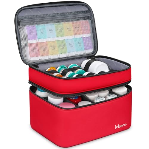 Mancro Dual Layers Medicine Organizer Bag, Pill Bottle Organizer Storage with Lockable Zipper, Medication Travel Bag for Pills, Vitamins, Medical Supplies for Home Storage, XL - color: Red, size: X-Large