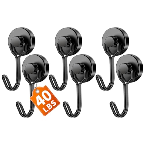 FINDMAG Magnetic Hooks, 40Lbs+ Strong Magnet Hooks for Cruise Cabins, Powerful Neodymium Magnets with Hooks for Hanging, Black Magnetic Hooks for Fridge, Whiteboard, Kitchen, Toolbox - color: Black, size: 6Pack 40Lbs+
