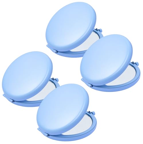 Compact Mirror for Purse, Metal Round Shell, Double-Sided 1X/2X Magnifying, Portable Travel Small Makeup Mirror, Mini Pocket Mirror, Baby Blue, 4 Packs - color: Baby Blue